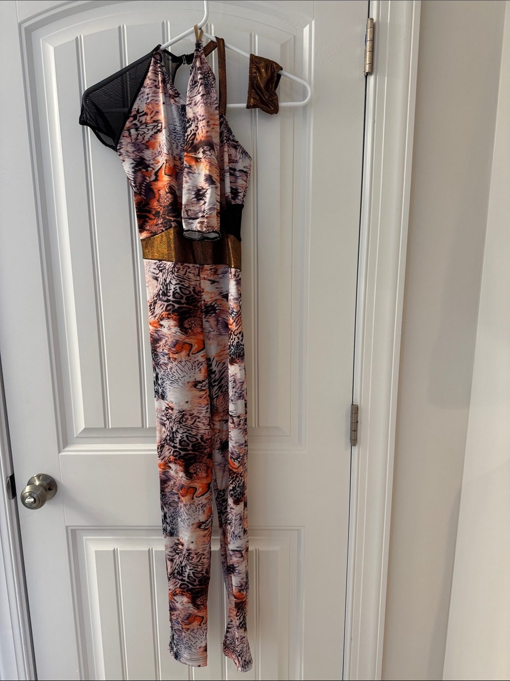 Revolution Sleeveless Printed Jumpsuit in Orange, Black and Gold